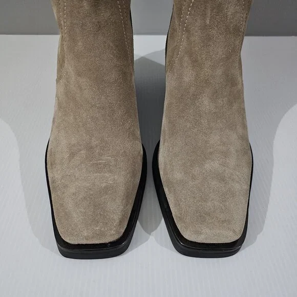Vince Camuto Babellie Mid Calf Western Boot Square Toe Taupe Tan Suede Size 10 - Picture 5 of 14